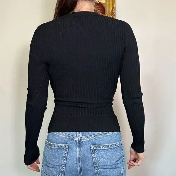 Vintage Cache Black Ribbed Longsleeve Top Size Small - Picture 3 of 5